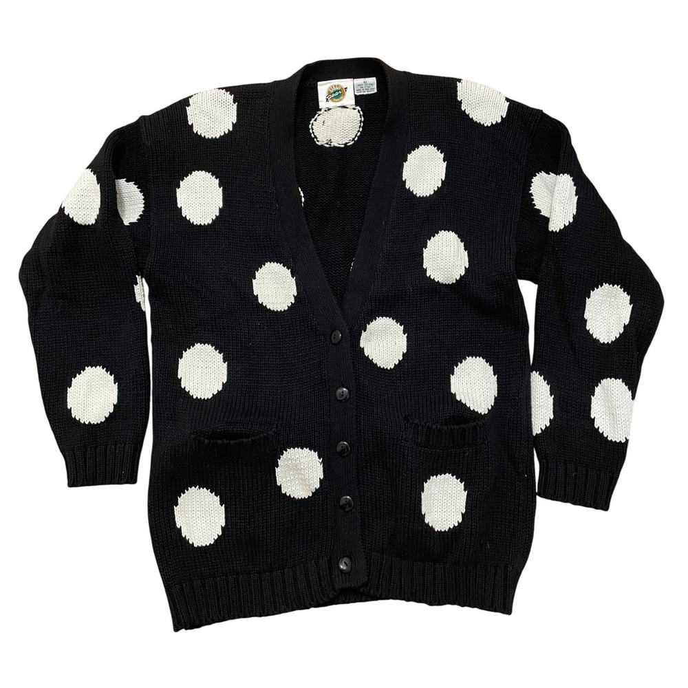Field Gear Black White Polka Dot Button Up Cardigan Sweater Women's‎ XS